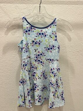 American Girl Light Blue Floral Sleeveless Girl Dress with Navy Trim